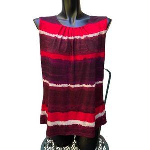 Calvin Klein Womens Tank Top Size Large Purple Red Stripes Sleeveless Stretch